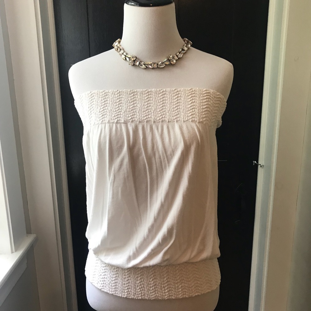 Strapless Smocked White Women’s Top